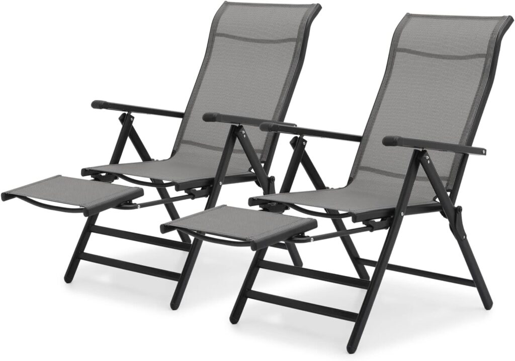 MoNiBloom 3 in 1 Outdoor Lounge Chairs Set of 2 Folding Recliner Patio Lounge Chair with Retractable Footrest, Furniture Outdoor Large Angle Adjustment Chair for Deck Patio Beach Yard, 330lbs