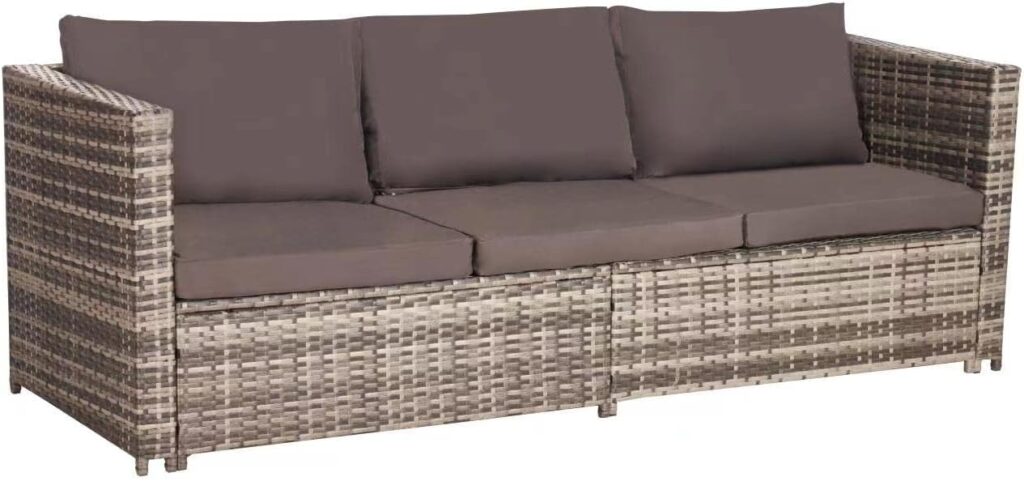 Outdoor Furniture UV-Resistant Conversation Set Bench and Glass Table, All Weather PE Wicker Sectional Couch for Deck Garden, 5-Piece Patio Sofa with Storage, Gray