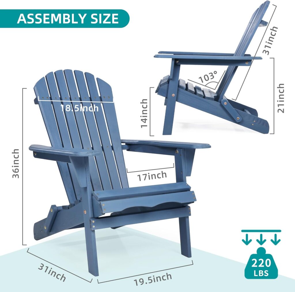 Outdoor Wooden Folding Adirondack Chair Set of 2 with Pre-Assembled BackRest, Wood Patio Chair for Garden Backyard Porch Pool Deck Firepit