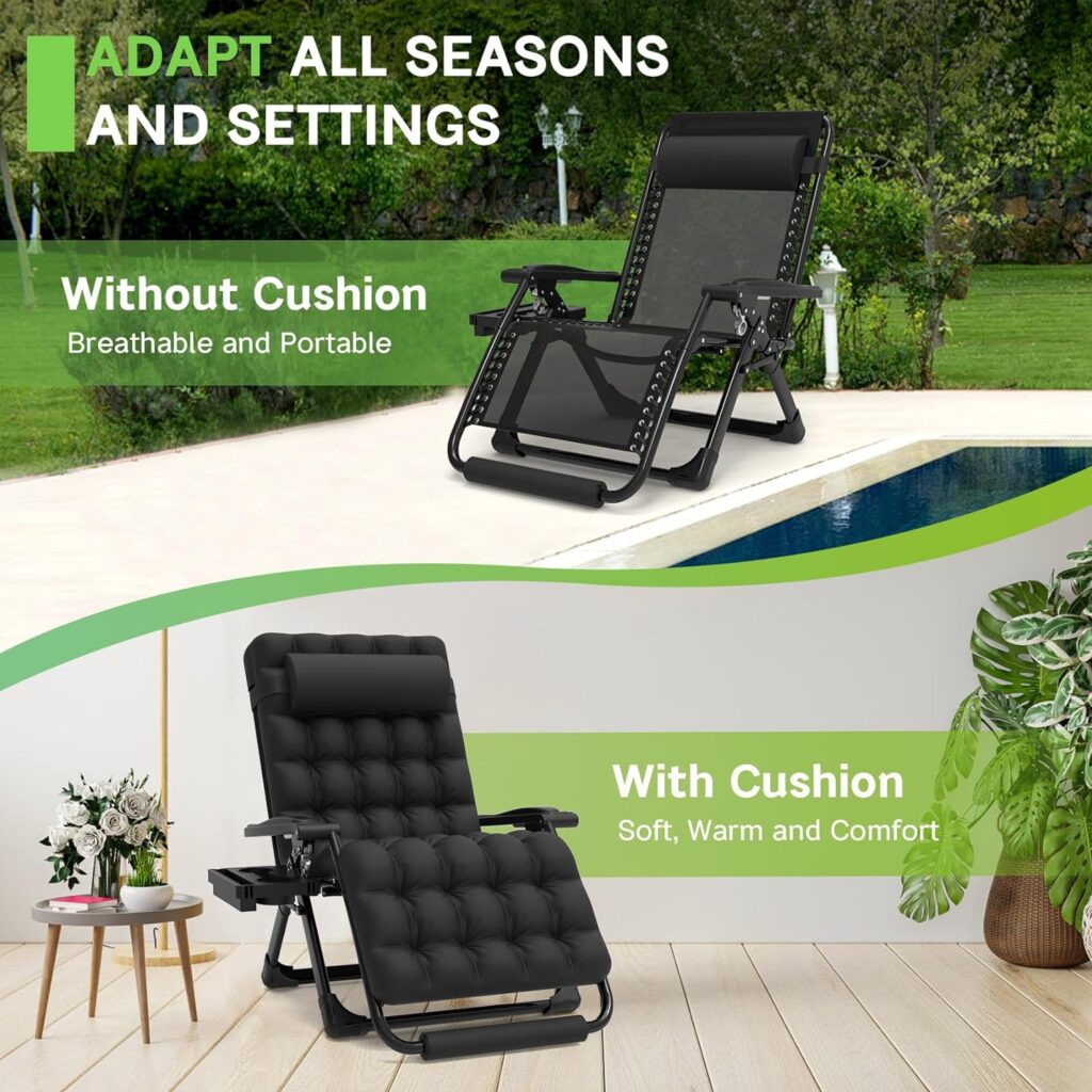 Oversized Zero Gravity Chairs XXL, Adjustable Zero Gravity Lawn Chair with Larger Seat, Lounge Chair with Cushion Cup Holder, Ergonomic Design for Relax, Support 500LBS