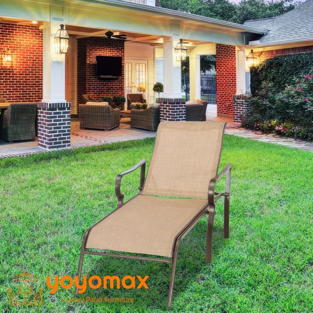 yoyomax Chaise Lounge Outdoor w/Adjustable Back in 5 Reclining Levels, Sturdy Metal Frame, Sunbathing Chair for Beach, Yard, Balcony, Poolside, Dark Blue