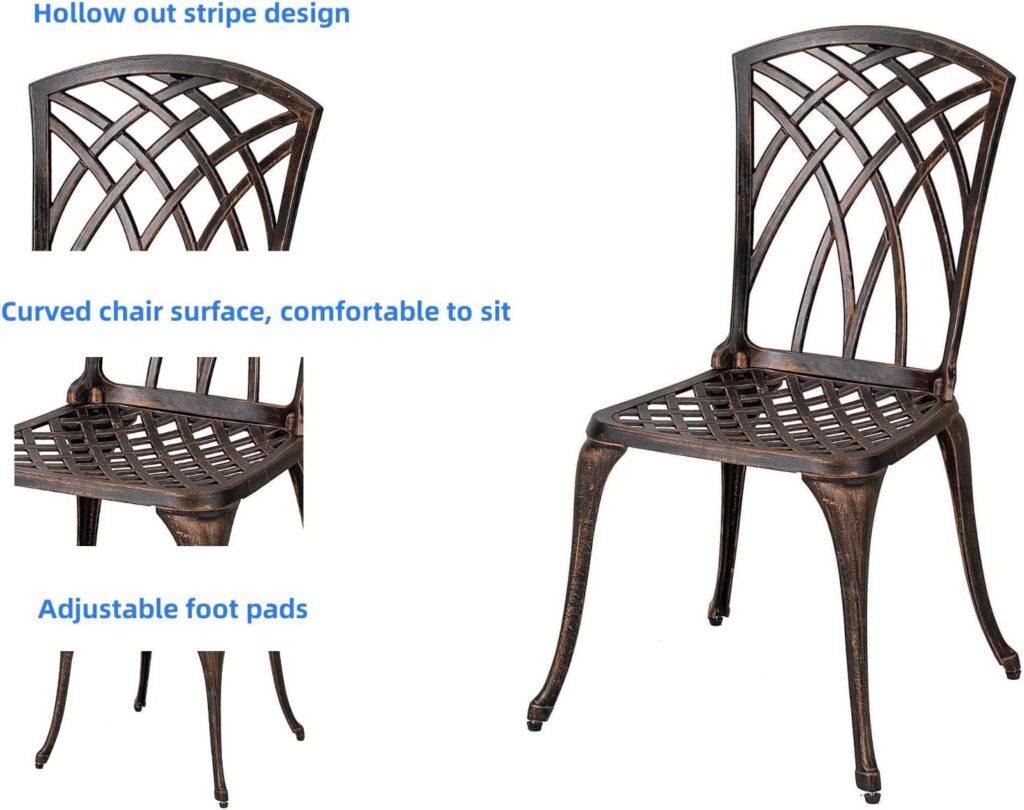 ZOTORUN Bistro Set 3 Piece Rustproof Cast Aluminum Patio Furniture Sets 2 Chairs and 1 Round Table Outdoor, Garden, Patio, Balcony, Bronze