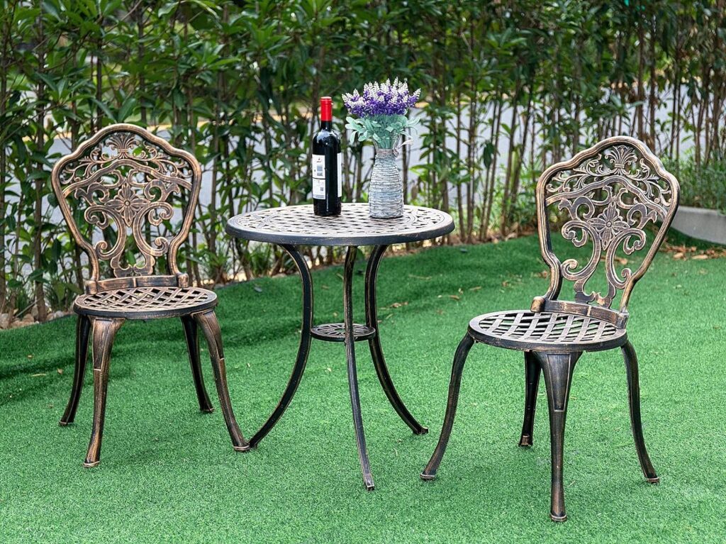 ZOTORUN Bistro Set 3 Piece Rustproof Cast Aluminum Patio Furniture Sets 2 Chairs and 1 Round Table Outdoor, Garden, Patio, Balcony, Bronze