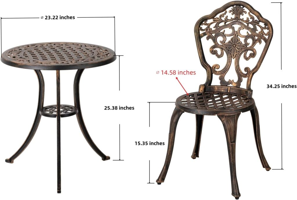 ZOTORUN Bistro Set 3 Piece Rustproof Cast Aluminum Patio Furniture Sets 2 Chairs and 1 Round Table Outdoor, Garden, Patio, Balcony, Bronze