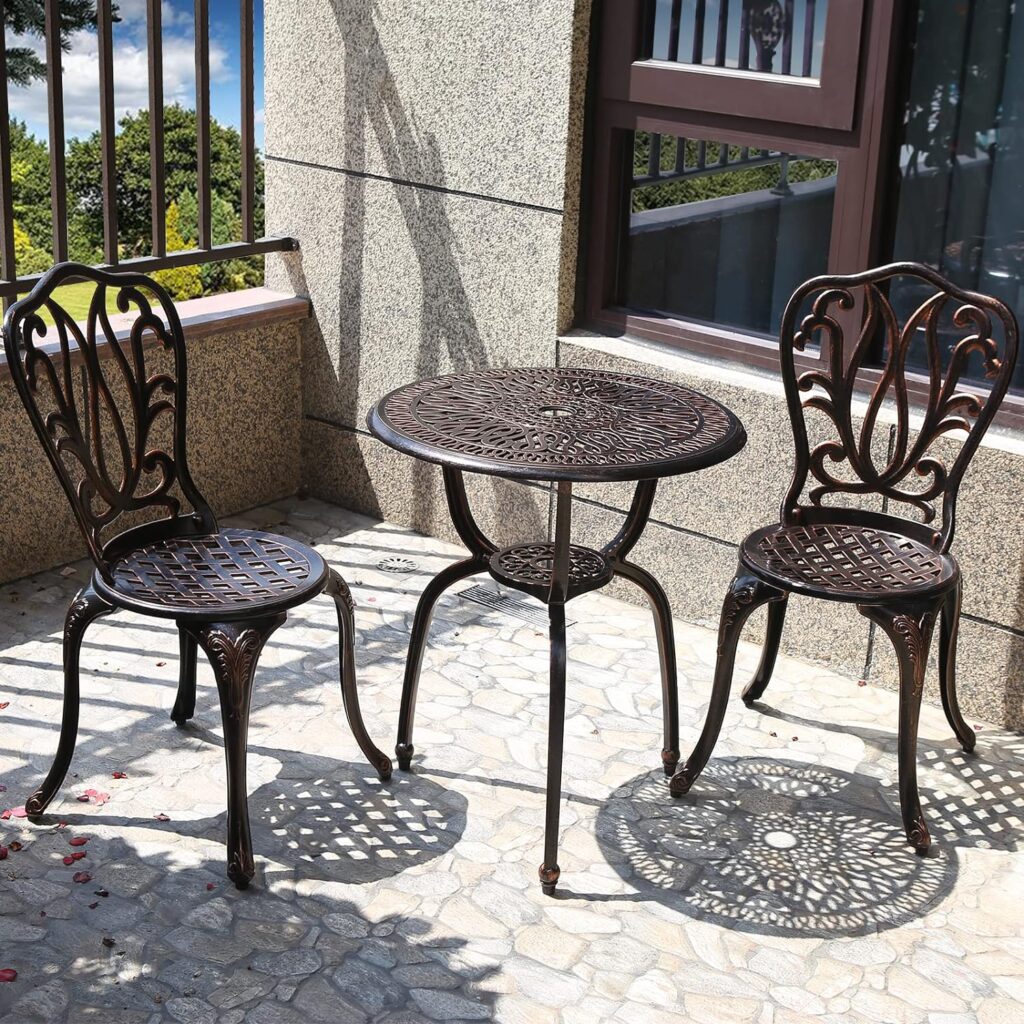 3 Piece Bistro Set,Outdoor Patio Set,Anti-Rust Cast Aluminum Bistro Table Set for Park Yard Front Porch Furniture(Antique Copper)