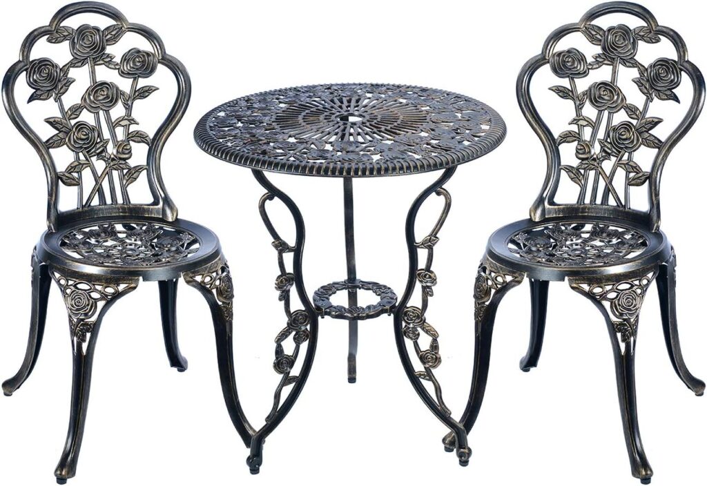 3 Piece Bistro Set,Outdoor Patio Set,Anti-Rust Cast Aluminum Bistro Table Set for Park Yard Front Porch Furniture(Antique Copper)