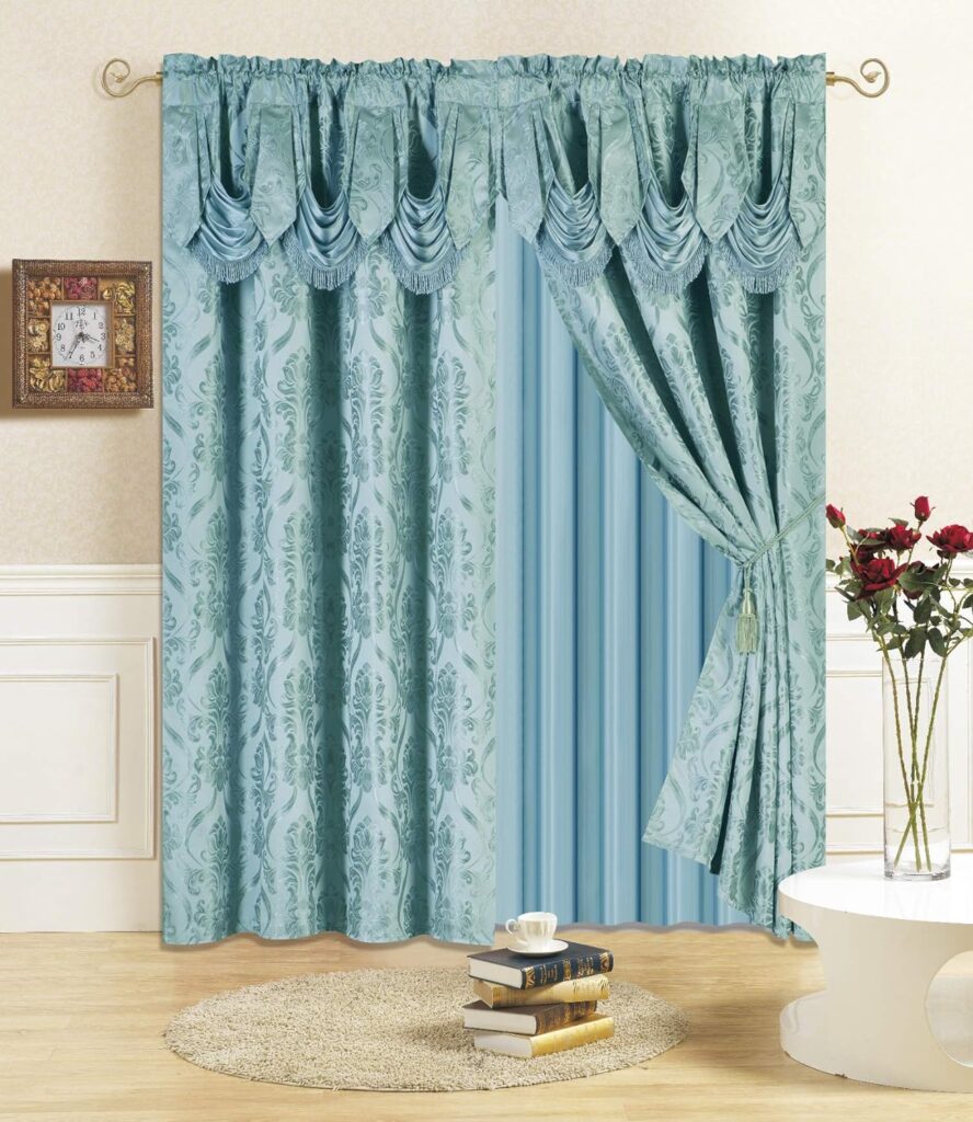 All American Collection New 4 Piece Drape Set with Attached Valance and Sheer with 2 Tie Backs Included (63 Length, Black)