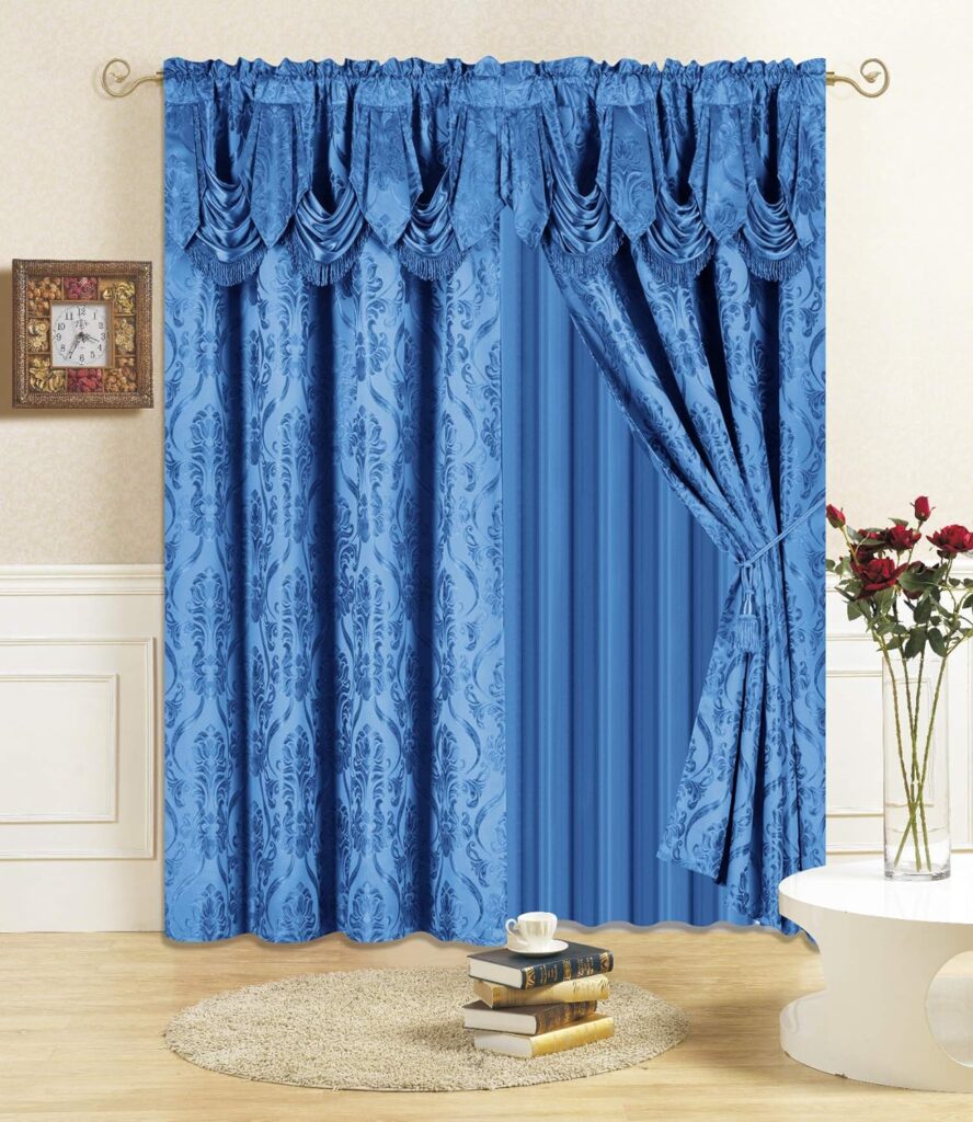 All American Collection New 4 Piece Drape Set with Attached Valance and Sheer with 2 Tie Backs Included (63 Length, Black)