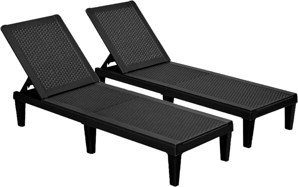 Devoko Outdoor Chaise Lounge Chair Set of 2 for Outside Pool Patio, Adjustable Waterproof Easy Assembly Chaise Lounge Outdoor (Khaki)