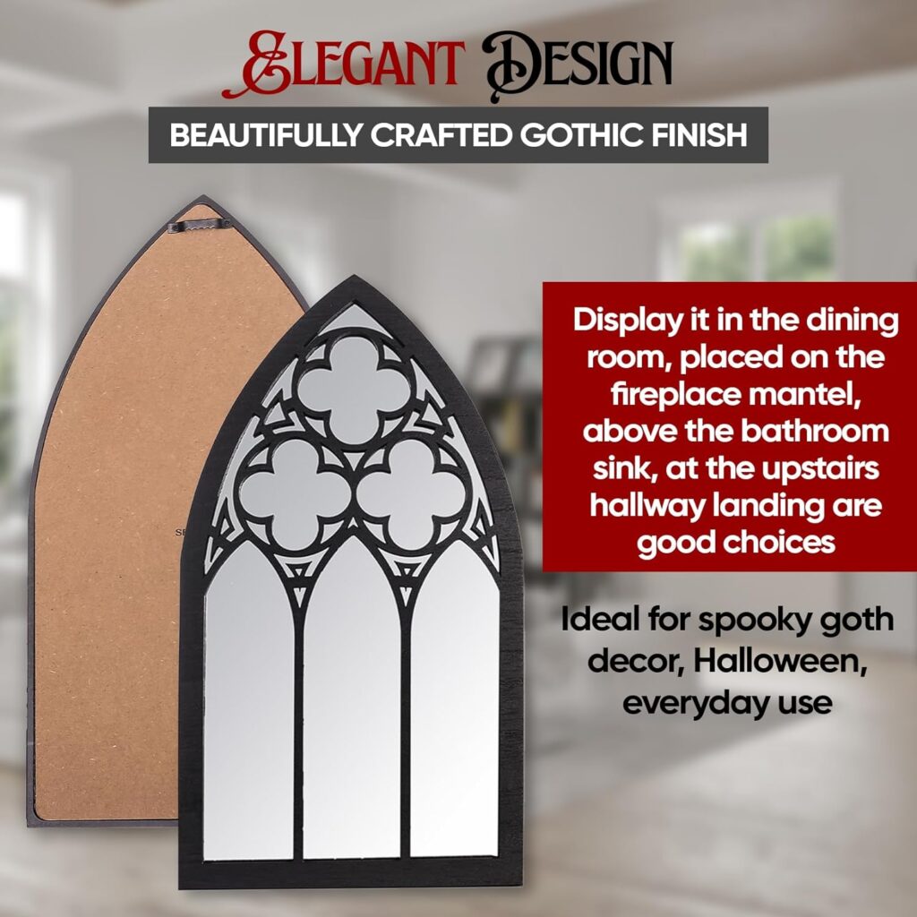 Large Gothic Mirrors Wall Decor - 3 Piece Set 15.8 Inch Gothic Furniture Cathedral Mirrors - Whimsy Goth Valentines Home Decor for Dining Room, Living Room and Entryway - Witchy Gifts for Women