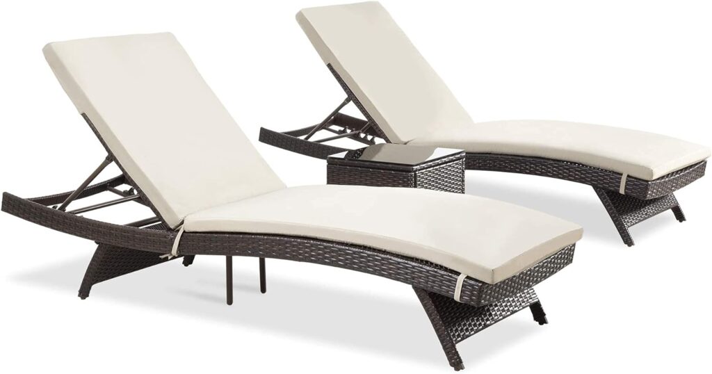 Pamapic Patio Chaise Lounge Set 3 Pieces with Adjustable Backrest and Removable Cushion, Outdoor Pool Chair for Patio Poolside Backyard Porch