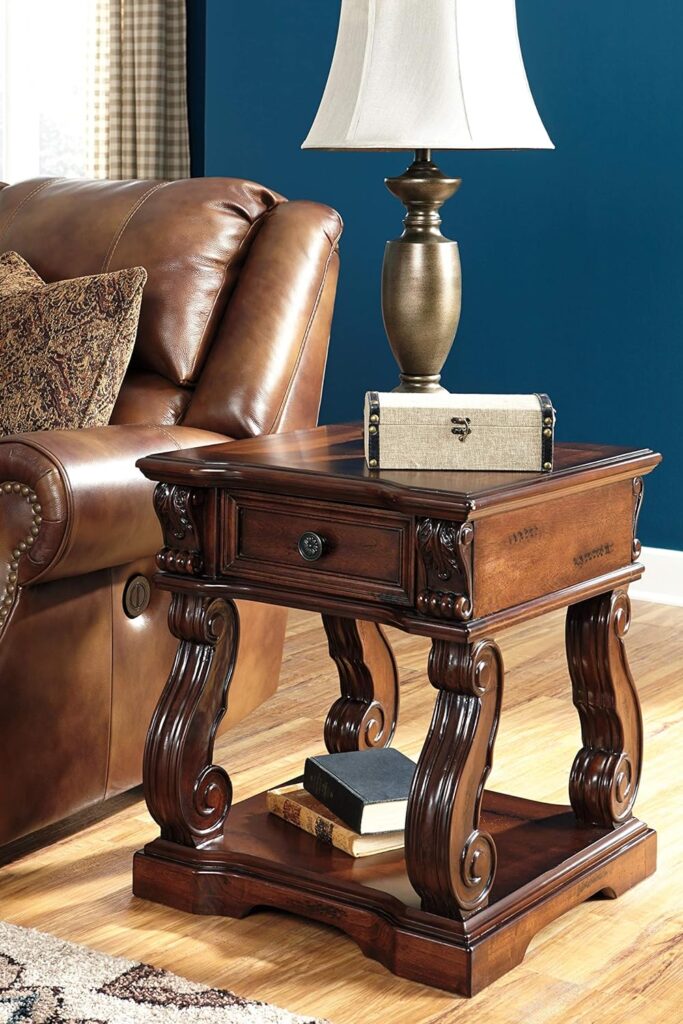 Signature Design by Ashley Alymere Traditional Square End Table, Hand-Finished with 1 Storage Drawer, Dark Brown