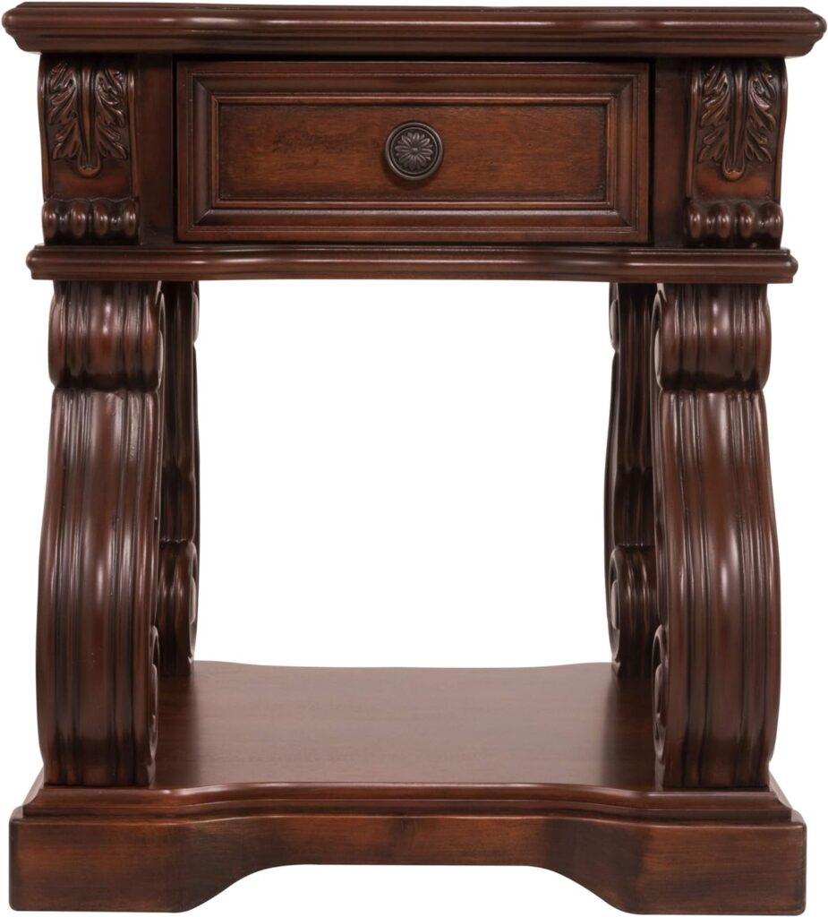 Signature Design by Ashley Alymere Traditional Square End Table, Hand-Finished with 1 Storage Drawer, Dark Brown