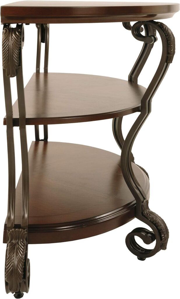 Signature Design by Ashley Nestor Traditional Hand-Finished Chairside End Table with 2 Fixed Shelves, Dark Brown