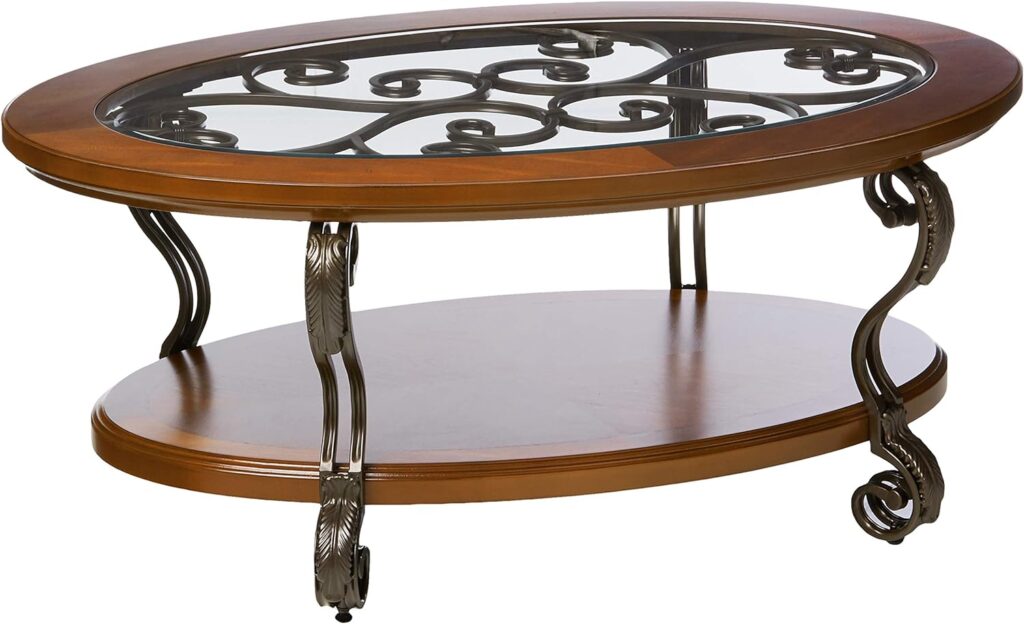 Signature Design by Ashley Nestor Traditional Hand-Finished Chairside End Table with 2 Fixed Shelves, Dark Brown