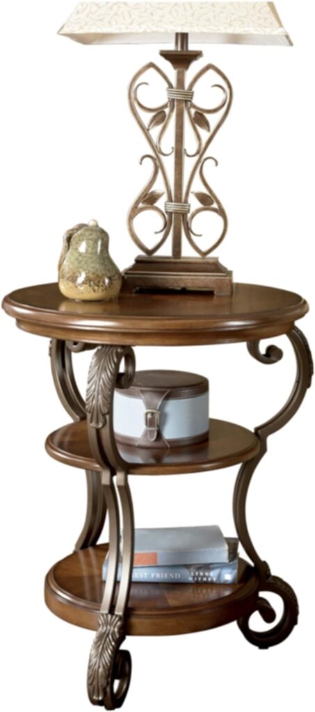 Signature Design by Ashley Nestor Traditional Hand-Finished Chairside End Table with 2 Fixed Shelves, Dark Brown