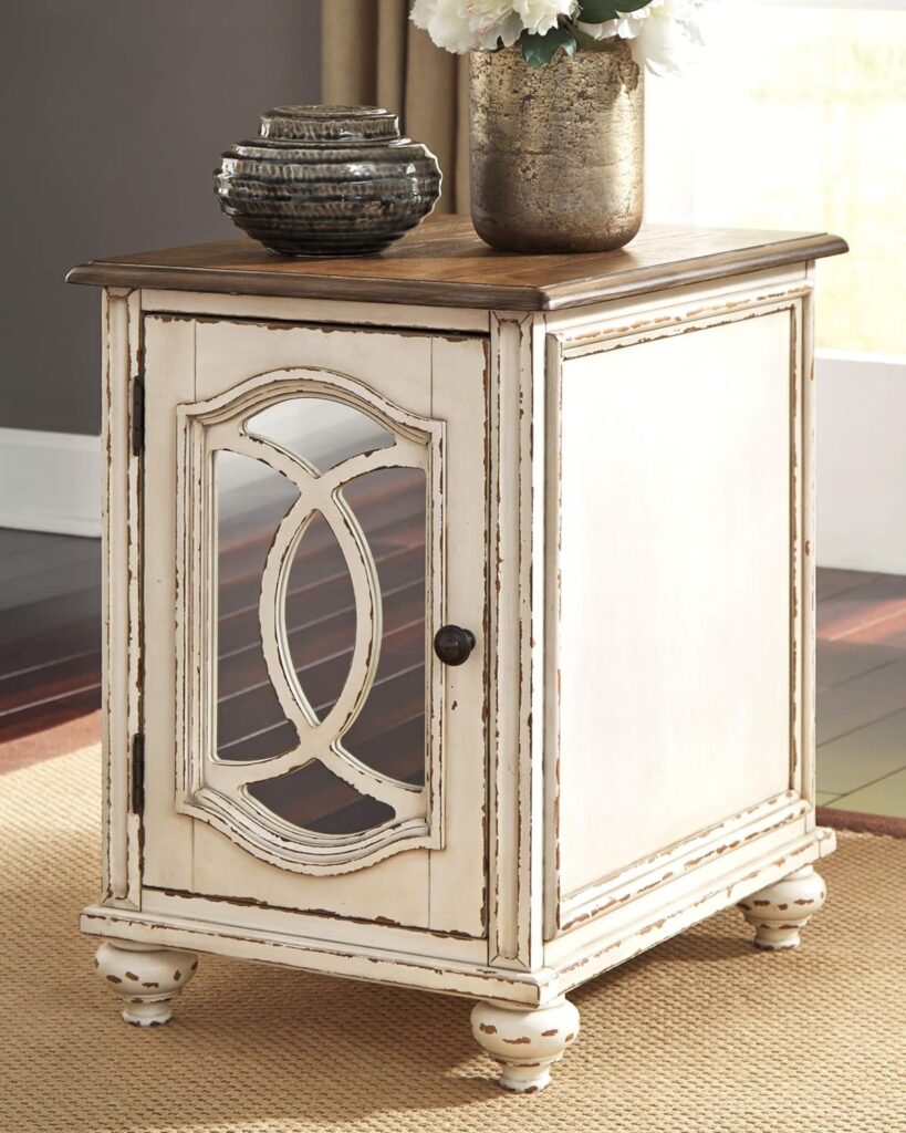 Signature Design by Ashley Realyn French Country Two Tone Round End Table, Chipped White