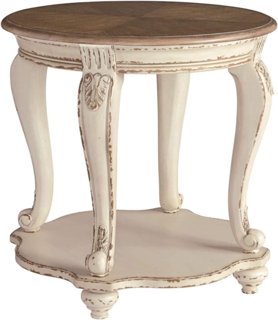 Signature Design by Ashley Realyn French Country Two Tone Round End Table, Chipped White