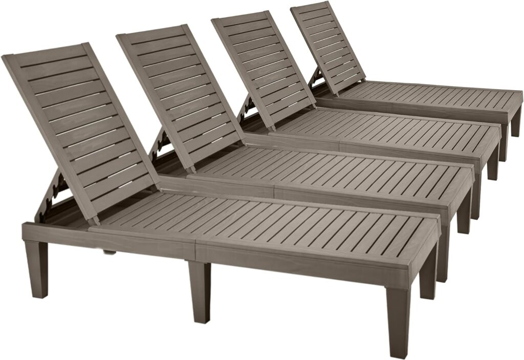 YITAHOME Outdoor Chaise Lounge Chairs Set of 4 with Adjustable Backrest, Sturdy Loungers for Patio  Poolside, Easy Assembly  Waterproof  Lightweight with 265lbs Weight Capacity, Taupe