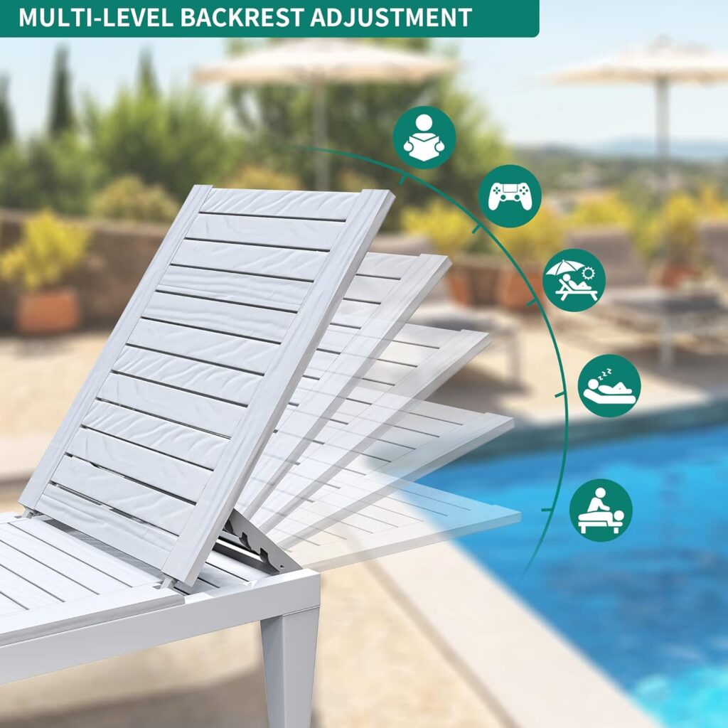 YITAHOME Outdoor Chaise Lounge Chairs Set of 4 with Adjustable Backrest, Sturdy Loungers for Patio  Poolside, Easy Assembly  Waterproof  Lightweight with 265lbs Weight Capacity, Taupe