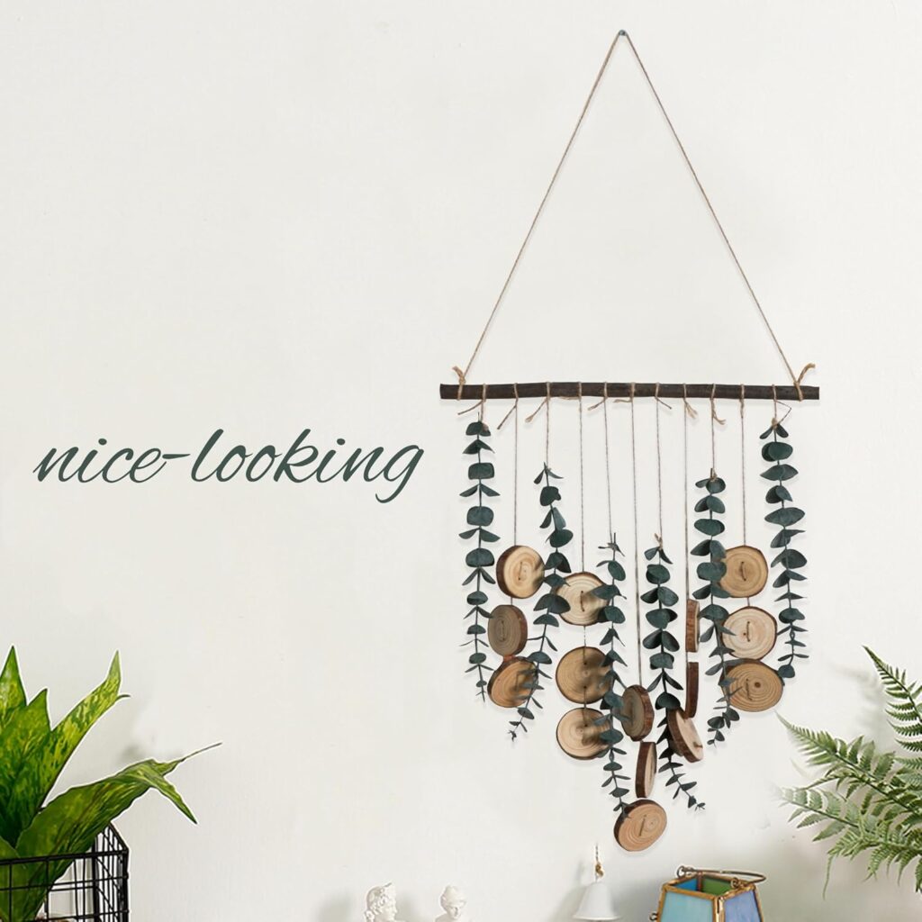 Artificial Eucalyptus Boho Wall Decor Aesthetic, Fake Greenery Leaves Stems Hanging Plants on 16 inch Wooden Stick, Rustic Farmhouse Home/Office Decor, Bathroom Wall Decor, Nursery Decor