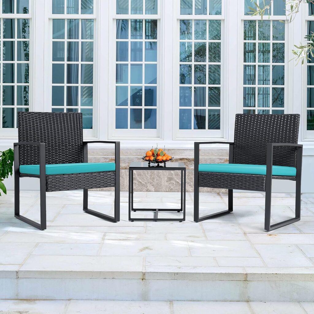 Flamaker 3 Pieces Patio Set Outdoor Wicker Furniture Sets Modern Rattan Chair Conversation Sets with Coffee Table for Yard and Bistro (Black)