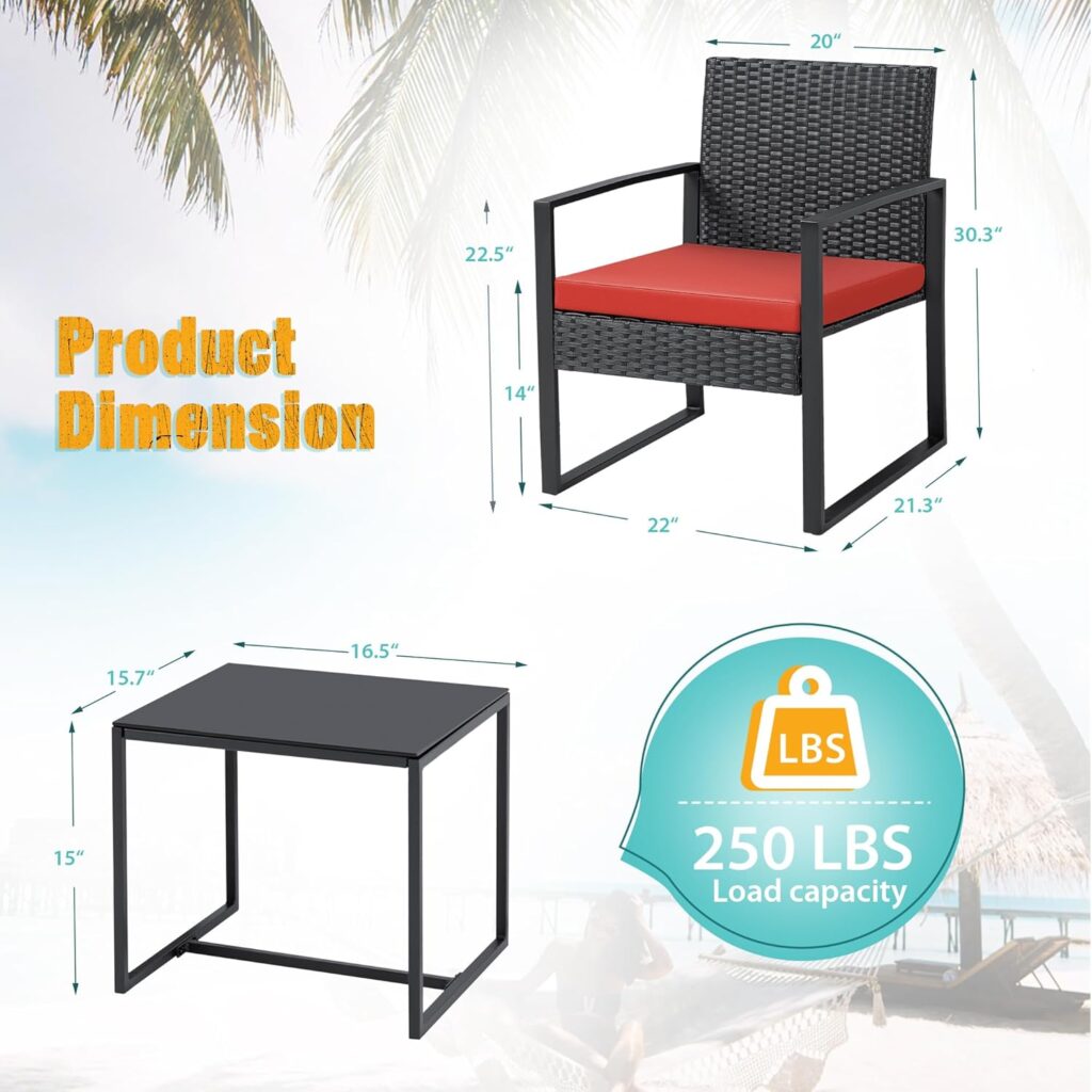 Flamaker 3 Pieces Patio Set Outdoor Wicker Furniture Sets Modern Rattan Chair Conversation Sets with Coffee Table for Yard and Bistro (Black)