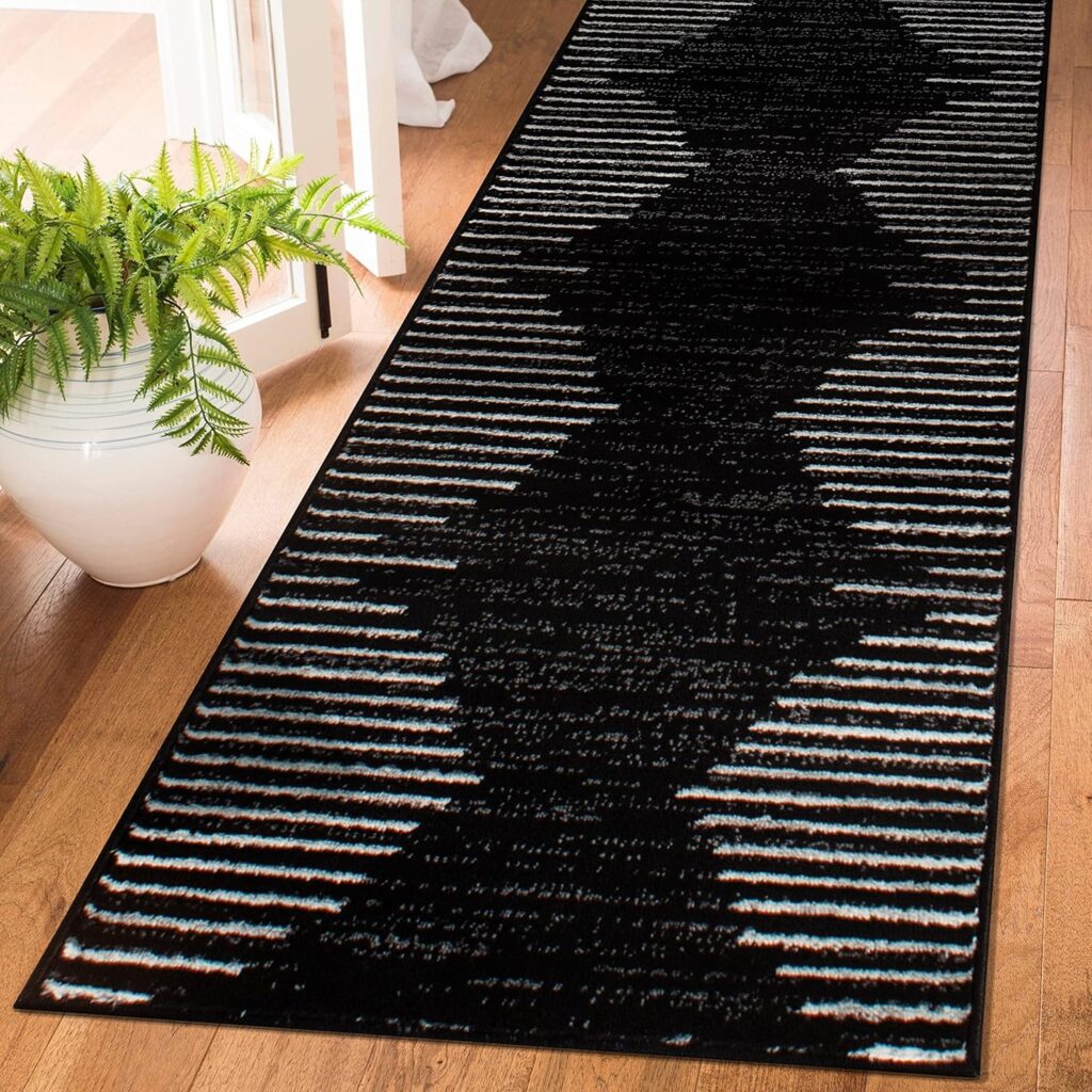 Rugshop Bohemian Stripe Stain Resistant High Traffic Living Room Kitchen Bedroom Dining Home Office Runner Rug 27 x 6 Black