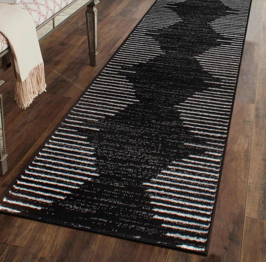 Rugshop Bohemian Stripe Stain Resistant High Traffic Living Room Kitchen Bedroom Dining Home Office Runner Rug 27 x 6 Black