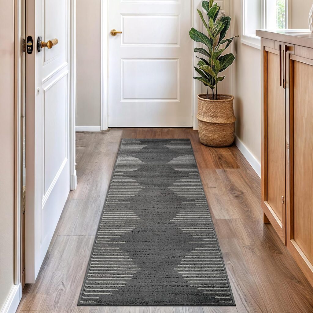 Rugshop Bohemian Stripe Stain Resistant High Traffic Living Room Kitchen Bedroom Dining Home Office Runner Rug 27 x 6 Black