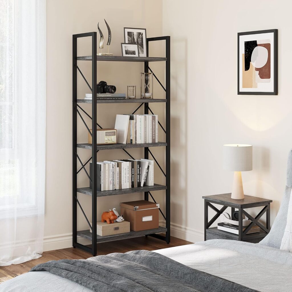 YITAHOME 5 Tiers Bookshelf, Artsy Modern Bookcase, Book Rack, Storage Rack Shelves Books Holder Organizer for Books/Movies in Living Room/Home/Office - Rustic Brown (FTOFBC-0016)