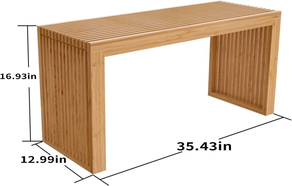 Bamboo Dining Bench, 35 inch Farmhouse Decor Indoor Kitchen Table Bench, Entryway Shoe Rack Bench, Outdoor Bench, Solid Bamboo Benches for Living Room, Hallway, Bedroom, Bathroom