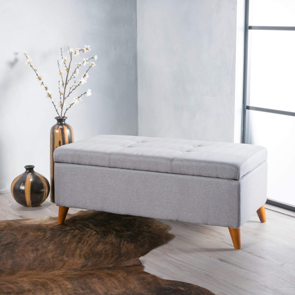 Christopher Knight Home Harper Fabric Storage Ottoman, Light Grey