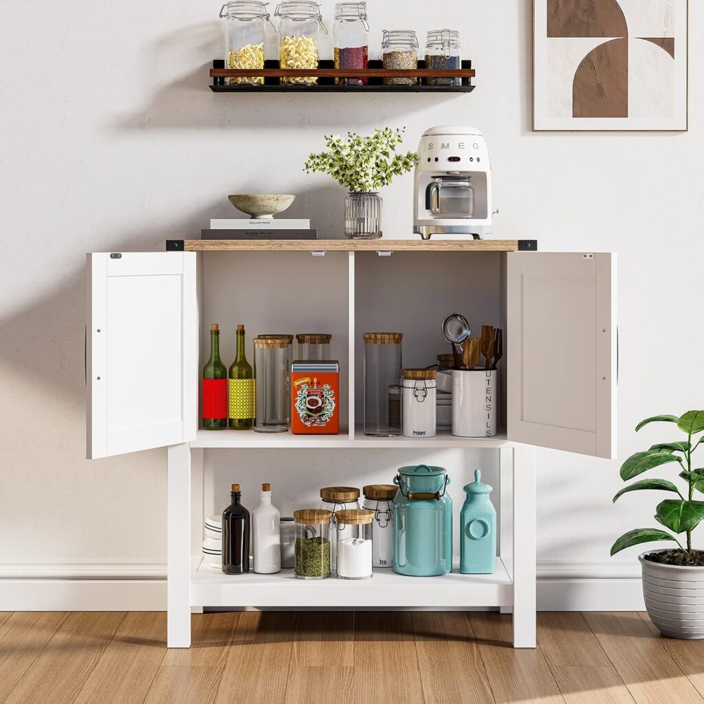 Console Table Coffee Bar Cabinet Sofa Table,31.5 L x 13.8 D x 34.65 H,Entryway Table with 2 Storage Cabinets, Farmhouse Buffet Sideboard for Kitchen, Foyer,Hallway (White)