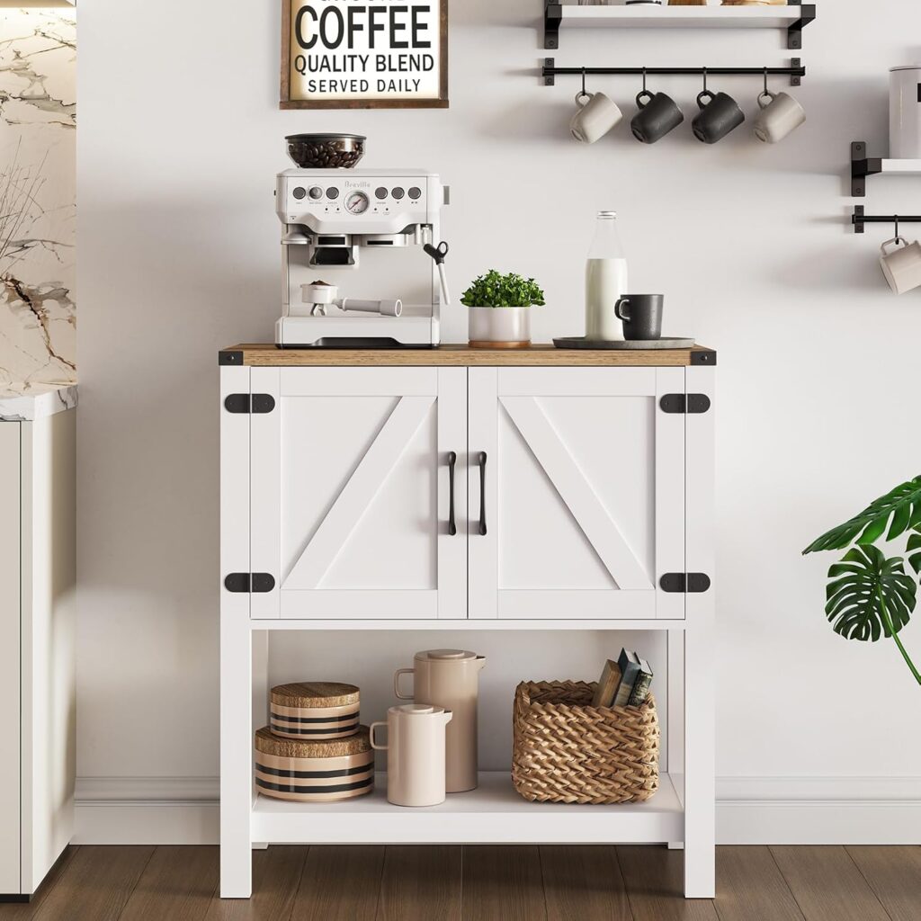 Console Table Coffee Bar Cabinet Sofa Table,31.5 L x 13.8 D x 34.65 H,Entryway Table with 2 Storage Cabinets, Farmhouse Buffet Sideboard for Kitchen, Foyer,Hallway (White)