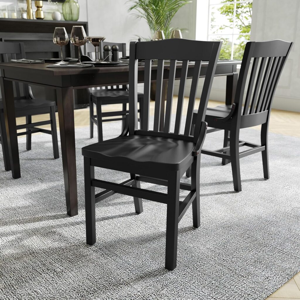 Flash Furniture Hercules School House Back Metal Restaurant Chair - Antique White Wood Seat - Black Frame