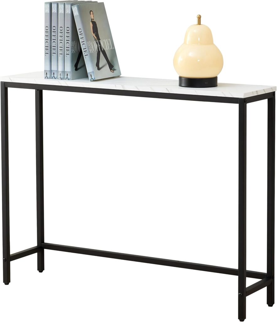 loglus Console Table for Entryway, Faux Marble MDF Sofa Table with Golden Frame (Single Layer, Black Frame)