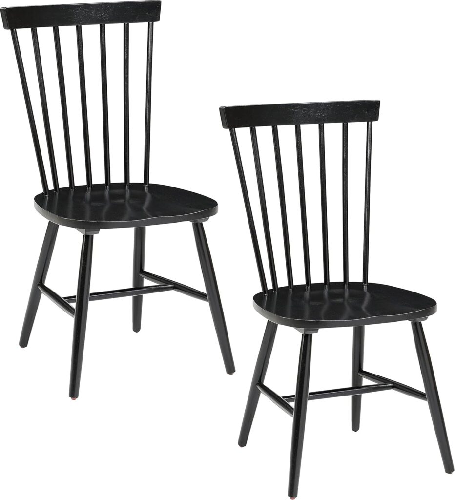 OSP Home Furnishings Eagle Ridge Traditional Windsor Style Solid Wood Dining Chairs 2-Pack, Black