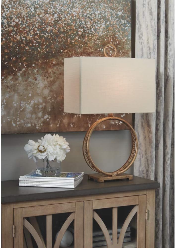 Signature Design by Ashley Mahala Traditional 28 Braided Metal Round Single Table Lamp, Antique Gold  Copper