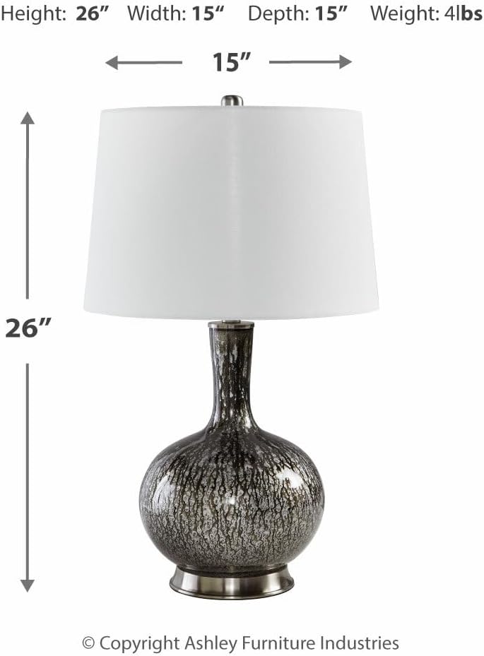 Signature Design by Ashley Tenslow Traditional 26.25 Inch Glass Table Lamp, Antique Black