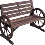 Outsunny Carbonized fir-wood bench with a slatted seat and back and decorative wagon-wheel arms