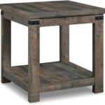 Dark wood-look square Hollum end table with black corner accents and an open lower shelf.